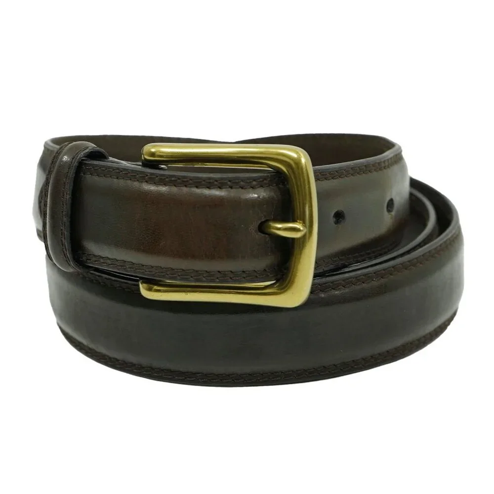 Vintage Brown Leather Brass Buckle Minimalist Tobacco Brown Minimalist Belt